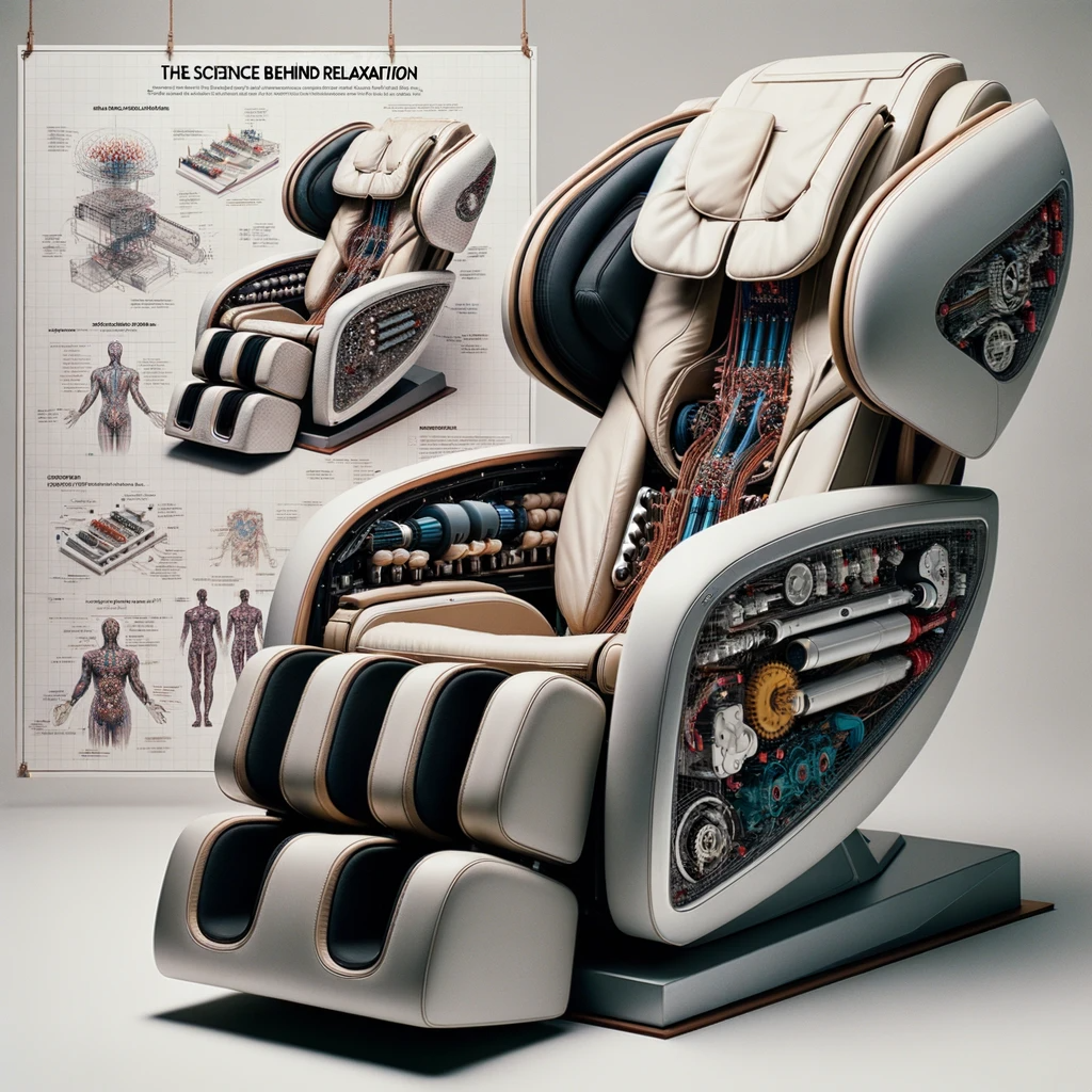 Internal mechanisms of a massage chair with a detailed diagram.