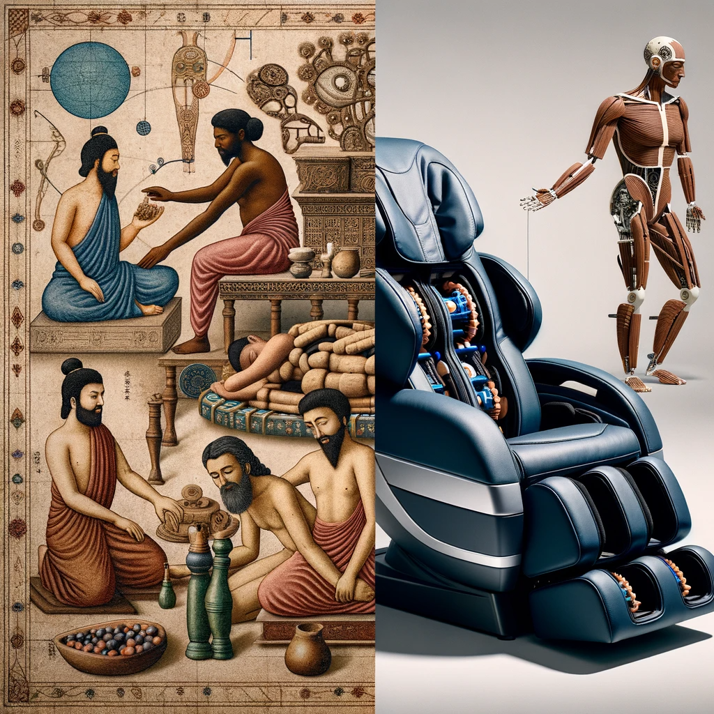  Comparison of traditional massage and modern massage chair technology.